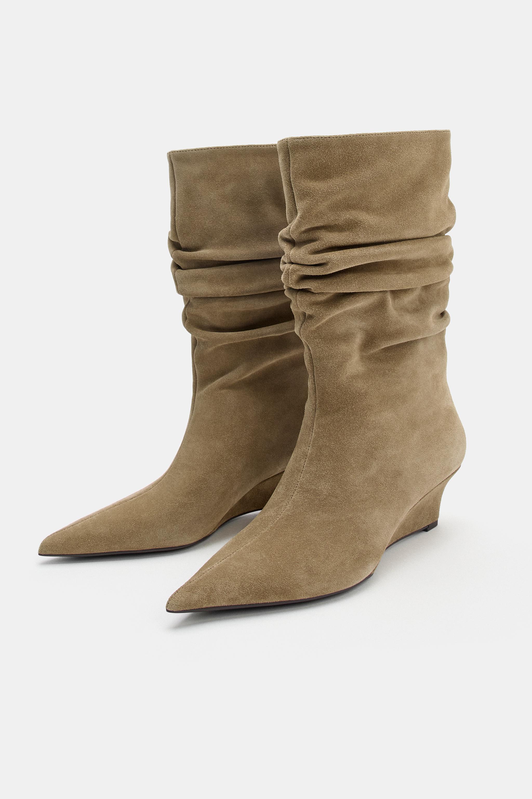 BOTTINES À TALONS COMPENSÉS EN CROÛTE DE CUIR
